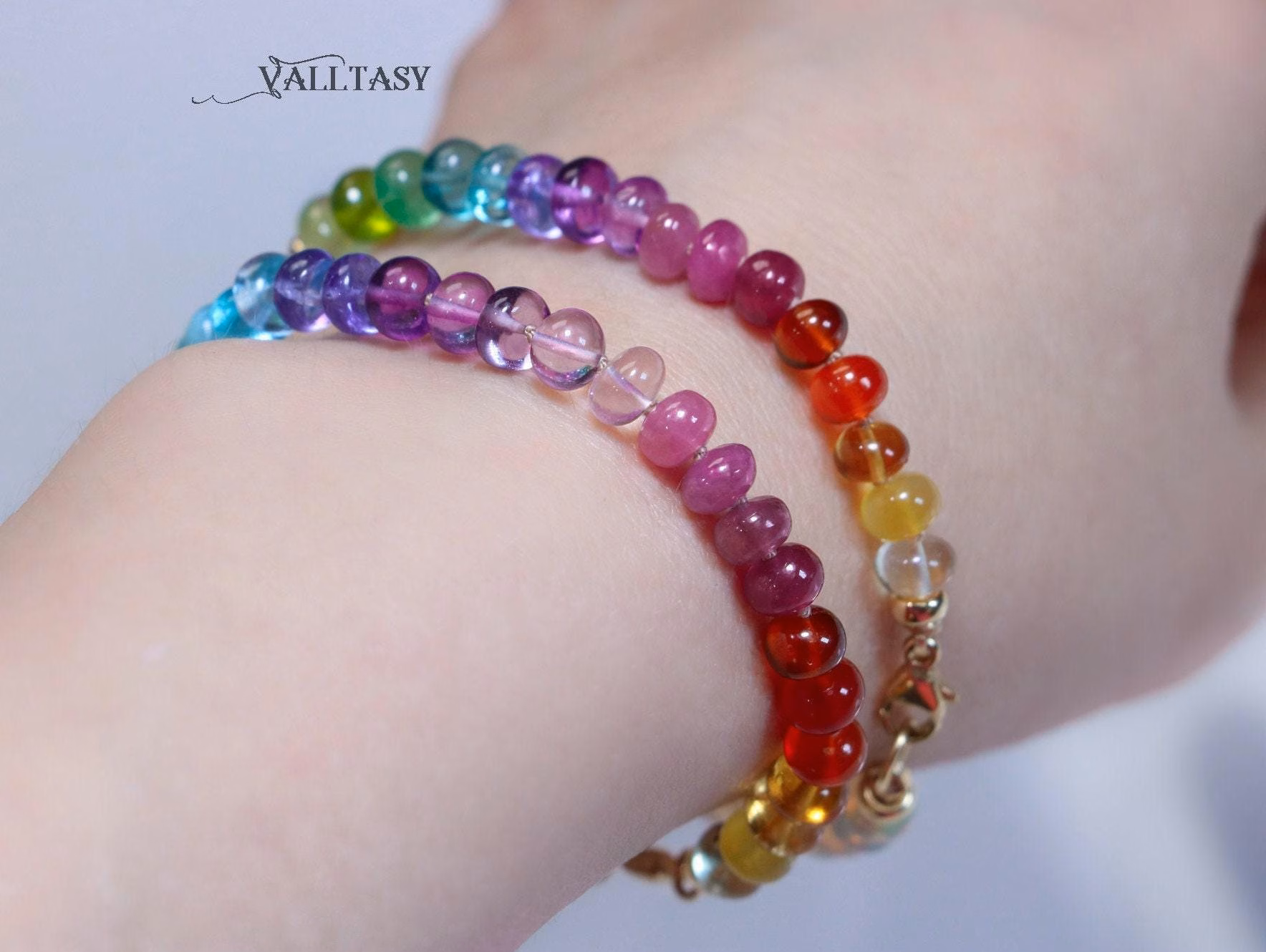 - Solid Gold 14K Silk Knotted Pastel and Rainbow Bracelet, Half Pastel Half Rainbow Bracelet