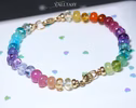 - Solid Gold 14K Silk Knotted Pastel and Rainbow Bracelet, Half Pastel Half Rainbow Bracelet