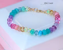 - Solid Gold 14K Silk Knotted Pastel Bracelet, Multi Gemstone Bracelet in Finest Quality