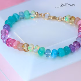 The Pastel Bracelet – Solid Gold 14K Silk Knotted Pastel Bracelet, Multi Gemstone Bracelet in Finest Quality