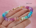 - Solid Gold 14K Silk Knotted Pastel Bracelet, Multi Gemstone Bracelet in Finest Quality