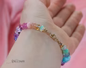 - Solid Gold 14K Silk Knotted Pastel Bracelet, Multi Gemstone Bracelet in Finest Quality