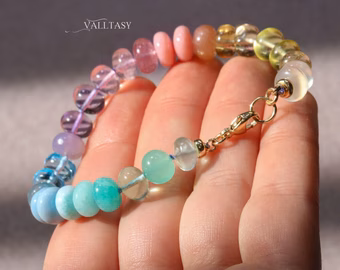 - Solid Gold 14K Silk Knotted Pastel Bracelet, Multi Gemstone Bracelet in Finest Quality