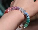 - Solid Gold 14K Silk Knotted Pastel Bracelet, Multi Gemstone Bracelet in Finest Quality