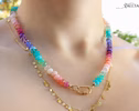 - Solid Gold 14K Silk Knotted Pastel Multi Gemstone Necklace