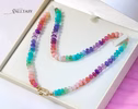 - Solid Gold 14K Silk Knotted Pastel Multi Gemstone Necklace