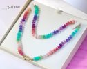 - Solid Gold 14K Silk Knotted Pastel Multi Gemstone Necklace