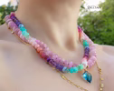 - Solid Gold 14K Silk Knotted Pastel Multi Gemstone Necklace
