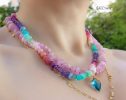 - Solid Gold 14K Silk Knotted Pastel Multi Gemstone Necklace