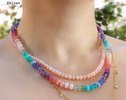 - Solid Gold 14K Silk Knotted Pastel Multi Gemstone Necklace