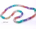 - Solid Gold 14K Silk Knotted Pastel Multi Gemstone Necklace