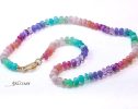 - Solid Gold 14K Silk Knotted Pastel Multi Gemstone Necklace