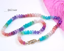 - Solid Gold 14K Silk Knotted Pastel Multi Gemstone Necklace