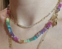 - Solid Gold 14K Silk Knotted Pastel Multi Gemstone Necklace