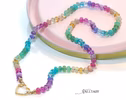 - Solid Gold 14K Silk Knotted Pastel Multi Gemstone Necklace