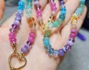 - Solid Gold 14K Silk Knotted Pastel Multi Gemstone Necklace
