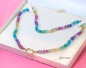 - Solid Gold 14K Silk Knotted Pastel Multi Gemstone Necklace