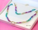 - Solid Gold 14K Silk Knotted Pastel Multi Gemstone Necklace