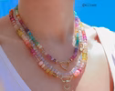 - Solid Gold 14K Silk Knotted Pastel Multi Gemstone Necklace