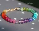 - Solid Gold 14K Silk Knotted Rainbow Bracelet, Genuine Multi Gemstone Colorful Bracelet