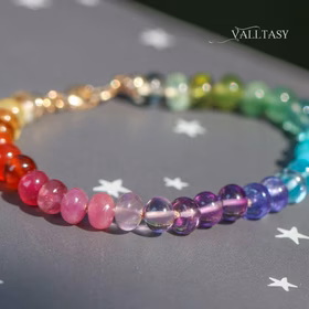 The Ultimate Rainbow Bracelet - Solid Gold 14K Silk Knotted Rainbow Bracelet, Genuine Multi Gemstone Colorful Bracelet