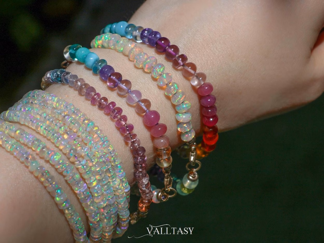 - Solid Gold 14K Silk Knotted Rainbow Bracelet, Genuine Multi Gemstone Colorful Bracelet