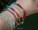 - Solid Gold 14K Silk Knotted Rainbow Bracelet, Genuine Multi Gemstone Colorful Bracelet