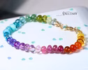 - Solid Gold 14K Silk Knotted Rainbow Bracelet, Genuine Multi Gemstone Colorful Bracelet
