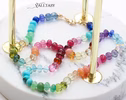 - Solid Gold 14K Silk Knotted Rainbow Multi Gemstone Necklace