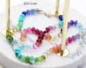 - Solid Gold 14K Silk Knotted Rainbow Multi Gemstone Necklace