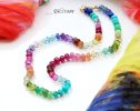 - Solid Gold 14K Silk Knotted Rainbow Multi Gemstone Necklace