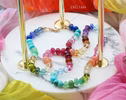 - Solid Gold 14K Silk Knotted Rainbow Multi Gemstone Necklace