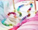 - Solid Gold 14K Silk Knotted Rainbow Multi Gemstone Necklace