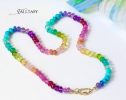 - Solid Gold 14K Silk Knotted Rainbow Multi Gemstone Necklace