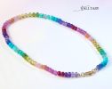 - Solid Gold 14K Silk Knotted Rainbow Multi Gemstone Necklace