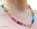 - Solid Gold 14K Silk Knotted Rainbow Multi Gemstone Necklace