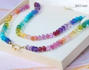 - Solid Gold 14K Silk Knotted Rainbow Multi Gemstone Necklace