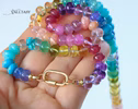 - Solid Gold 14K Silk Knotted Rainbow Multi Gemstone Necklace