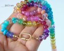 - Solid Gold 14K Silk Knotted Rainbow Multi Gemstone Necklace