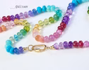 - Solid Gold 14K Silk Knotted Rainbow Multi Gemstone Necklace