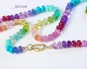 - Solid Gold 14K Silk Knotted Rainbow Multi Gemstone Necklace