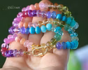 - Solid Gold 14K Silk Knotted Rainbow Multi Gemstone Necklace