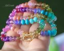 - Solid Gold 14K Silk Knotted Rainbow Multi Gemstone Necklace