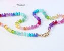 - Solid Gold 14K Silk Knotted Rainbow Multi Gemstone Necklace