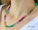 - Solid Gold 14K Silk Knotted Rainbow Multi Gemstone Necklace