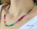 - Solid Gold 14K Silk Knotted Rainbow Multi Gemstone Necklace
