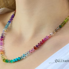 The Spectrum Necklace – Solid Gold 14K Silk Knotted Rainbow Multi Gemstone Necklace