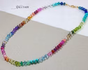 - Solid Gold 14K Silk Knotted Rainbow Multi Gemstone Necklace