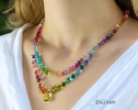 - Solid Gold 14K Silk Knotted Rainbow Multi Gemstone Necklace
