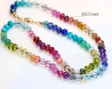 - Solid Gold 14K Silk Knotted Rainbow Multi Gemstone Necklace